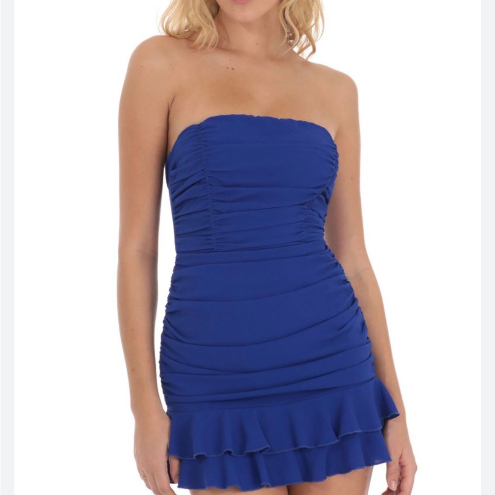 Strapless Blue Ruched Dress